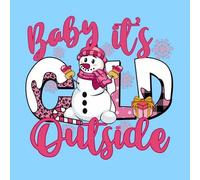 Shein 1 pieza/2 piezas/3 piezas Pegatinas de transferencia de calor con muñeco de nieve y copos de nieve vintage, con texto cursivo "Baby It's Cold Outside