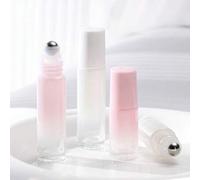Shein 1 pieza/2 piezas/4 piezas Botella de vidrio 5ml/10ml de color rosa degradado a blanco con bola de acero, para aceites esenciales, perfumes, líquidos,