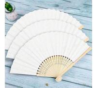 Shein 1 pieza/2 piezas/6 piezas/12 piezas/24 piezas Abanicos plegables, abanico de mano de papel blanco, abanico de bambú, abanicos plegables blancos para b