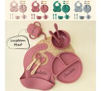 Shein 1 pieza/2 piezas/8 piezas Vajilla personalizada para bebé con impresión bajo demanda - Plato, tazón, vajilla personalizada con nombre - Babero de bebé