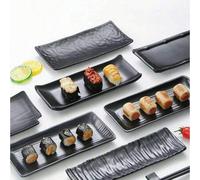 Shein 1 pieza/ 2 piezas Bandeja nueva de melamina mate, plato rectangular para sushi, bandeja de plástico, color negro, apta para juegos de té, cristalería,