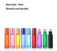 Shein 1 pieza/2 piezas Botellas rellenables de vidrio de 5ml/10ml con rodillo para perfume/aceite esencial de varios colores, dispensador portátil de líquid