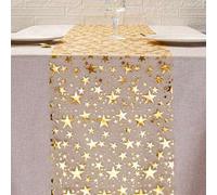Shein 1 pieza/2 piezas Camino de mesa con estampado de estrellas de oro, 11" X 108" Tela de poliéster metálica, adecuada para fiestas, Día de San Valentín,