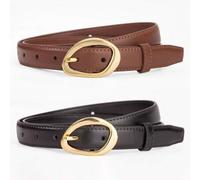 Shein 1 pieza/2 piezas Cinturón sólido casual y versátil con hebilla dorada asimétrica, adecuado para jeans, vestidos y pantalones de mujer, cinturón de pie