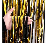Shein 1 pieza/2 piezas Cortina con flecos de lámina negra y dorada, cortinas metálicas de oropel para fondo de fotos, cortina de flecos para decoración de A