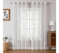 Shein 1 pieza/2 piezas Cortina transparente elegante de color blanco con diseño de patrón de vid, suave, ligera y semi-transparente, con diseño de agujero r