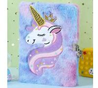 Shein 1 pieza/2 piezas Diario de peluche de unicornio: un mágico cuaderno de notas suave con candado para estudiantes y adultos - regalo de cumpleaños perfe
