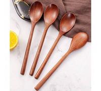 Shein 1 pieza/2 piezas Elegantes cucharas de madera de mango largo, para cocinar, mezclar, revolver, probar, café, postres. Un artículo del hogar indispensa