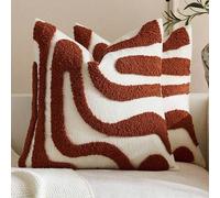Shein 1 pieza/2 piezas Fundas de cojín de peluche estilo bohemio moderno japonés Wabi-Sabi, textura de onda curva abstracta 3D bordada en beige/crema neutro