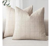Shein 1 pieza/2 piezas Fundas de cojín decorativas de lino a cuadros estilo granja vintage moderno bohemio para sofá, silla, cama, sala de estar, exterior,