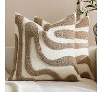Shein 1 pieza/2pcs Fundas de cojín de estilo bohemio moderno japonés Wabi-Sabi, textura de ola curva abstracta 3D bordada, beige/crema neutro, fundas decora