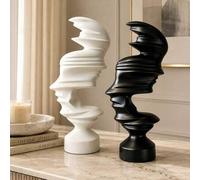 Shein 1 pieza/2piezas Juego de Esculturas de Resina de Rostro Abstracto en Blanco & Negro, Estatua de Busto Humano Moderno con Remolino, Ornamento de Decora