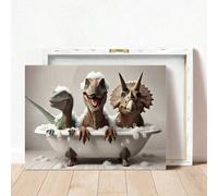 Shein 1 pieza 3 dinosaurios en la bañera, se puede colgar impresión o pintura sobre lienzo, arte de baño de dinosaurios, arte de baño interesante, arte de b
