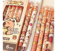 Shein 1 pieza/3 piezas/6 piezas Set de bolígrafos de gel borrables con diseños de capibara en caja de regalo, pluma creativa para escritura, papelería de al