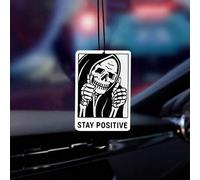 Shein 1 pieza/3 piezas Ambientador de coche con diseño de calavera gótica de pan de jengibre - Diseño de calavera con texto "MANTENTE POSITIVO", fragancia a