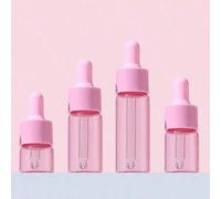 Shein 1 pieza/3 piezas Botellas de vidrio rosa de 5ml, 10ml, 15ml, 20ml con gotero y tapa tipo macarrón para sueros, aceites esenciales, perfumes, gotas par