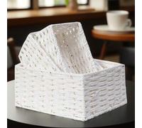 Shein 1 pieza/3 piezas Cesta de almacenamiento tejida, bandeja organizadora de sobremesa para cosméticos, llaves, aperitivos, decoración del hogar, cesta de