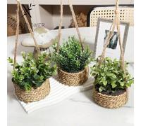 Shein 1 pieza/3 piezas Maceta de ratán artificial, en forma de C, cuerda de algas marinas, 14 cm (5,51 pulgadas), tamaño de la maceta: 9,5 x 9,5 x 5 cm (3,7