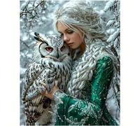 Shein 1 pieza [30*40cm/11.8*15.7in] Kit de pintura de diamantes acrílicos 5D, patrón de mujer hermosa y búho, adecuado para principiantes adultos DIY Mosaic