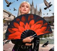 Shein 1 pieza/33 cm Abanico de mano con flor roja - Abanico de mano grande con diseño de pétalos grandes, adecuado para festivales, carnavales, fiestas, clu