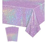 Shein 1 pieza/3Pcs Mantel de mesa de fiesta holográfico láser púrpura con brillo arcoíris, decoración de fiesta de plástico desechable adecuada para cumplea