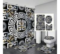 Shein 1 pieza/4 piezas Juego de accesorios de baño con cortina de ducha decorativa de patrón geométrico bohemio, 12 ganchos, alfombra antideslizante, alfomb