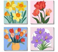 Shein 1 pieza/4Pcs Pintura al Óleo DIY con Tema de Flores Coloridas Pintura por Números Manualidades Decoración del Hogar para Adultos Regalos de Vacaciones