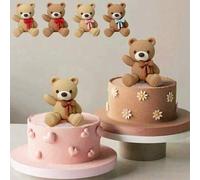 Shein 1 pieza/5 piezas Decoración en 3D de muñeco de oso con moño marrón en relieve para decorar pasteles de cumpleaños, San Valentín, bodas