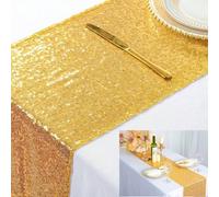 Shein 1 pieza/6 piezas Camino de mesa con lentejuelas doradas, para boda, fiesta, catering, eventos, decoración navideña con brillo, tela con lentejuelas do