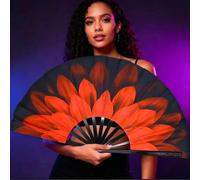 Shein 1 pieza/Abanico de mano de 13 pulgadas con flor roja - Abanico grande de mano con diseño de pétalos grandes, adecuado para festivales, carnavales, fie