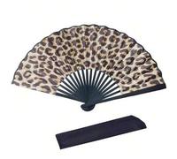 Shein 1 pieza Abanico plegable elegante de 7 pulgadas con estampado de leopardo, marco negro, abanico manual de estilo princesa, adecuado para verano, fiest