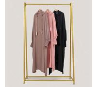 Shein 1 pieza Abaya de mujer de gasa arrugada, túnica con capucha y cordón musulmana, hiyab de color liso y elegante, abrigo informal y cómodo, apropiado pa