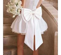 Shein 1 pieza Accesorio de vestido formal de material de satén con gran lazo blanco sin espalda con cinta larga para atar, pieza de acento negro para la cin