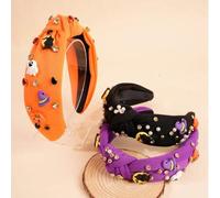 Shein 1 pieza Accesorios de sombrero de calabaza, fantasma y bruja para niñas, diadema con nudo de tela de cristal brillante, tocado de Halloween adecuado p