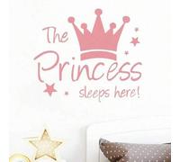 Shein 1 pieza Adhesivo de pared Princesa Corona de dormitorio, Aquí duerme la princesa, Corona grande decoración de habitación de niña, Encantador patrón de