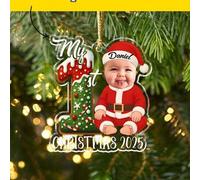 Shein 1 pieza Adorno de Navidad personalizado con forma de Papá Noel Bebé Número 1, decoración colgante para el árbol de Navidad, escena conmemorativa, Mi p