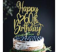 Shein 1 pieza Adorno para pastel de cumpleaños 30/40/50/60 con purpurina dorada - Decoración brillante para fiesta de cumpleaños de hitos, celebra el 30, 40