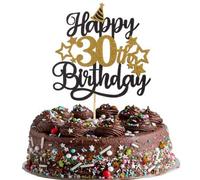 Shein 1 Pieza Adorno para pastel de cumpleaños 30 años, negro y dorado con brillos, brindis por 30 años, decoración de pastel de cumpleaños de 30 fabulosos