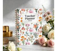 Shein 1 pieza Agenda espiral de acuarela con flores silvestres para maestros 2026-2027, cuaderno de plan de lecciones con estética floral para el año académ