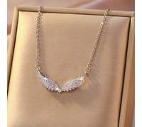 Shein 1 pieza ¡Ala de guardián! Collar de ala con lujo de cristales de diamante de imitación, estilo delicado y etéreo brillante, versátil adecuado para uso