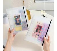 Shein 1 pieza Álbum de fotos transparente con anillas sueltas A5 con 80 tarjetas, 4 cuadrículas de 3 pulgadas, para almacenamiento de tarjetas estrella, col