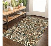 Shein 1 pieza Alfombra con estilo de patrón vintage, alfombrilla de entrada de poliéster, antideslizante y duradera, lavable a máquina, fácil de cuidar, ade