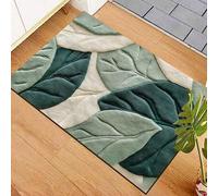 Shein 1 PIEZA Alfombra de baño con patrón de hojas verdes de primavera (efecto visual 3D, sin relieve), alfombra de baño absorbente y antideslizante, alfomb