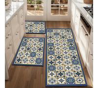 Shein 1 pieza Alfombra de gel de sílice con patrón de azulejos bohemio vintage impreso, fácil de limpiar, rectangular impreso en 3D, adecuado para entrada,