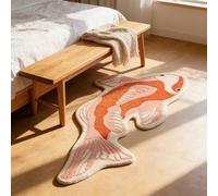 Shein 1 pieza Alfombra de peluche con patrón de pez koi naranja-rojo, de lana sintética, alfombra gruesa, alfombra mullida, alfombra de otoño/invierno, alfo