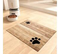 Shein 1 pieza Alfombrilla con estampado de huella de madera para alimentación de perros y gatos, pequeños animales, duradera y antideslizante, absorbente de