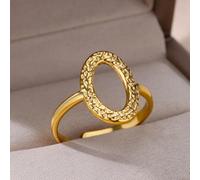 Shein 1 Pieza Anillo Abierto De Acero Inoxidable Geométrico Hueco Elíptico Con Superficie Cóncava Y Convexa Para Uso Diario De Mujeres