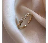 Shein 1 pieza Anillo abierto de lujo y de moda de aleación de cobre con trenzado cruzado y rhinestones, adecuado para uso diario y de fiesta de niñas jóvene