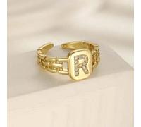 Shein 1 pieza Anillo cuadrado delicado y de moda con detalle de letra inicial de circonitas pavé para niños y niñas, accesorio de urbana, regalo de joyería