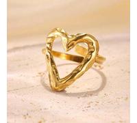 Shein 1 pieza Anillo de acero inoxidable dorado con forma de corazón abierto, de diseño simple y moderno, adecuado para que las damas lo usen a diario o com